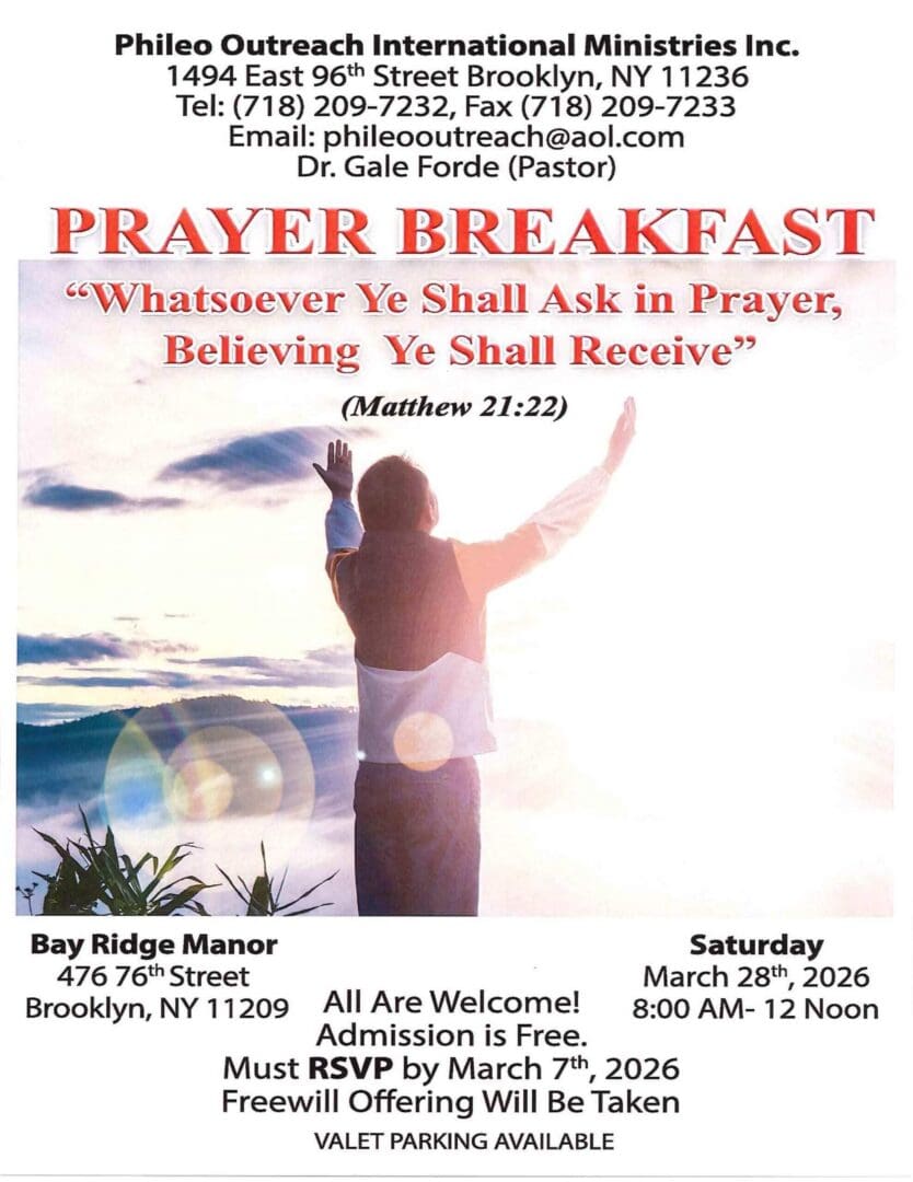 Prayer breakfast event flyer with details.